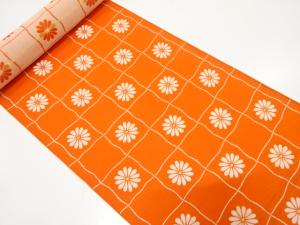 アンティーク　格子に菊模様織り出し　八寸帯地反物